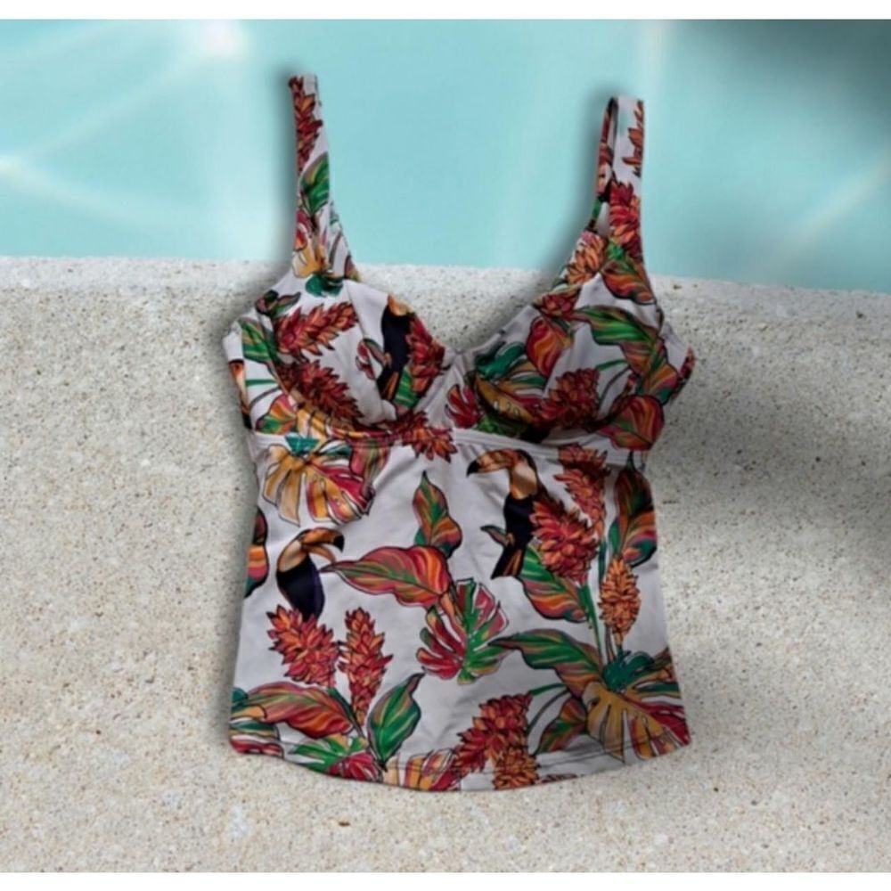 mynah for J.C. Penney Underwire Tankini Top with Cup Overlay Straps White Orange